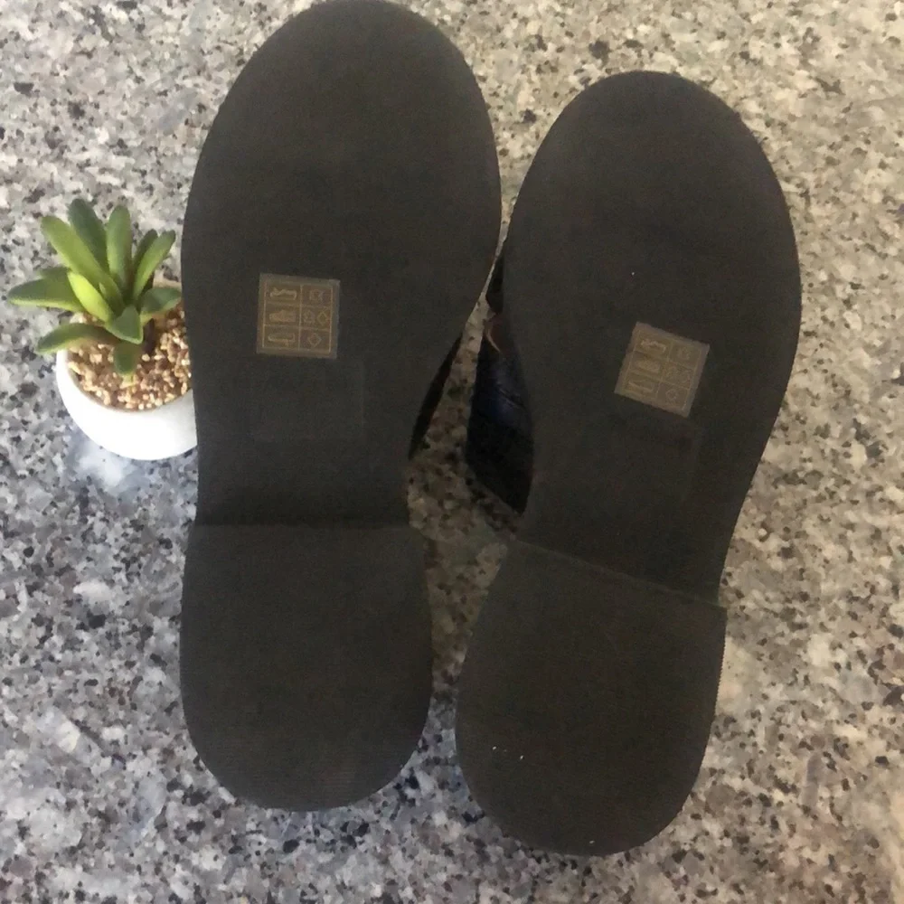 Madewell Alina BLACK Leather PLATFORM SLIDE 7.5 SANDALS NK043 NWOB